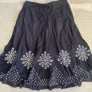 Allison Taylor Black A-Line Skirt with White Embroidery